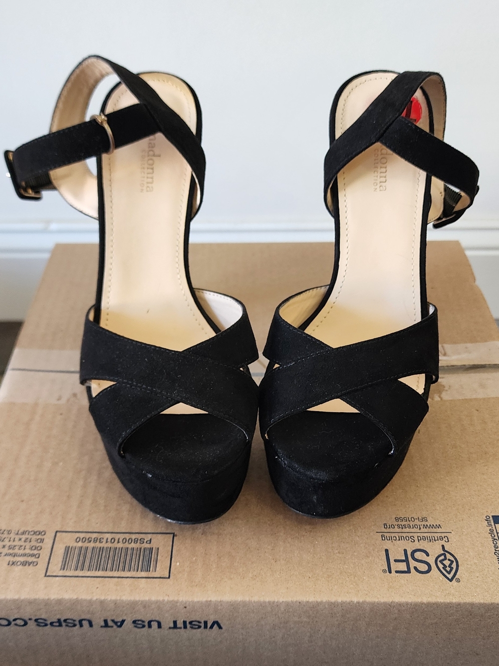Black Suede Crisscross Platform Sandals - Size 9.5
